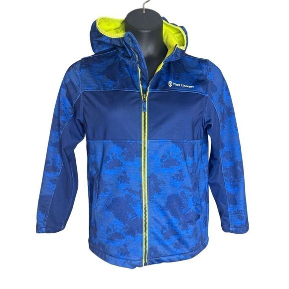 Free Country Jackets & Blazers - Free Country Ladies Blue Neon Yellow Super Softshell Tie Dye Zip Up Jacket 14/16